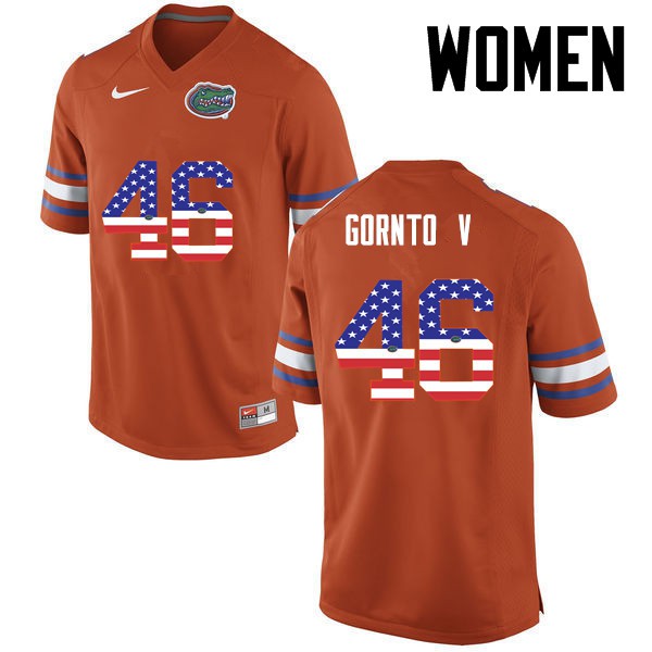 Florida Gators Women #46 Harry Gornto V College Football USA Flag Fashion Orange